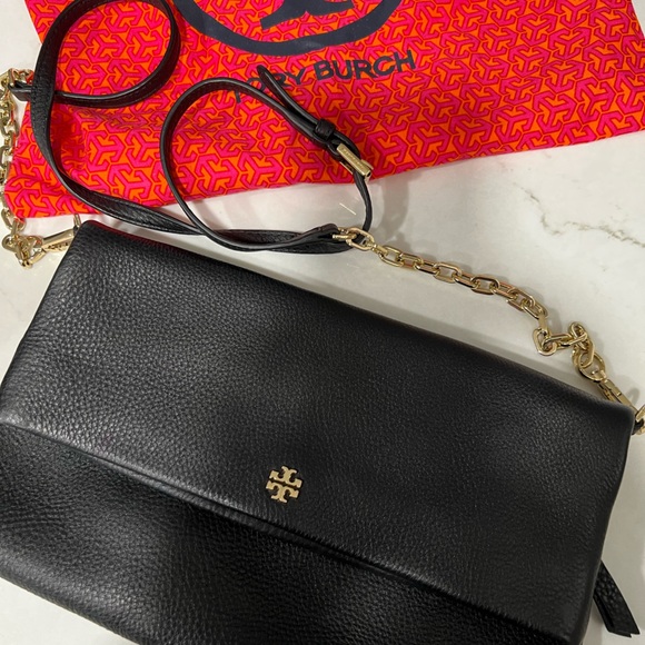 Tory Burch Handbags - Tory Burch EUC Black Leather Crossbody Clutch Handbag